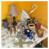 8- Willow Tree figurines & misc household on table