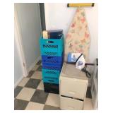 2-drawer file cabinet, ironing board, plastic