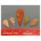 Group of five arrowheads
