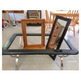 Hanging coat rack, mirror, small shelf & coffee