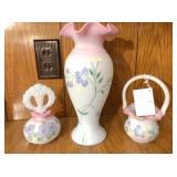 Fenton Satin Custard Vase, Perfume Bottles & Sm