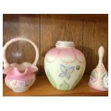 Fenton Satin Custard Basket, Urn & Bell