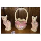 Fenton Satin Custard Basket & 4) Cats