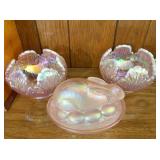 2) Fenton Opalescent Bowls & Rabbit on Basket