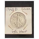 1945 D Walking Liberty Silver Half Dollar