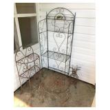 Metal table, shelf & metal art