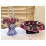 Fenton Purple Basket & Bowl