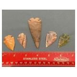 Group of five arrowheads