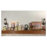 Brass & household decor on mantel
