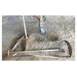 antique scythe & barnyard tools