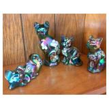 4) Fenton Blue Carnival Cats