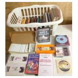 Assortment of books, Bible tapes/CDs/VHS tapes