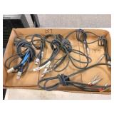 Box of misc: mic, guitar and speaker cables