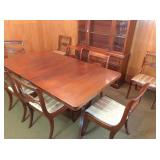 Antique double pedestal dining table w/8 chairs