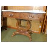 Antique Harp w/carved wood handle, 2-drawer