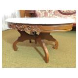 Carved Rose marble top coffee table 34x23x17 H