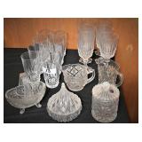 Crystal stems, tea glasses, basket & misc. crystal