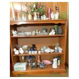 wood bookshelf 36x11x36 H, figurines, candles &