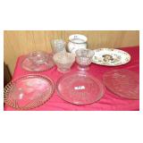 Turkey platter, glass trays & misc. glass