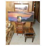 Half moon table 23x12x30 H, End table 20x16x23 H,