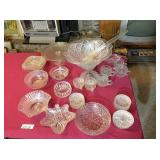 punchbowl w/cups, candy dishes, cake plate, &