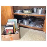 Pots & Pans & box of cookbooks
