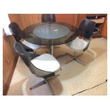 Smoked-glass-top table & 4-chairs 42x30 H