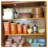 plastic canister set, Luray bowls & plates & misc