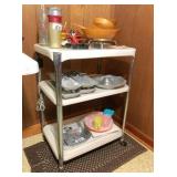 Roll-a-round metal cart & vintage kitchen items
