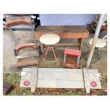 2-stools, work bench, lawn trailer, tail gate &