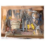 box of screw drivers, punches & tin snips
