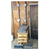 small 3-drawer cabinet, router jig, tool boxes