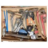 box of rigid pipe wrenches, channel lock pliers &