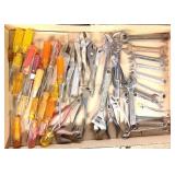 box of screw drivers, wrenches & crescents