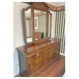 12-drawer oak dresser base & mirror 74x20x87 H