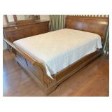 Queen size oak sleigh bed, mattress, box springs &