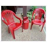 Milk can & plastic chair
