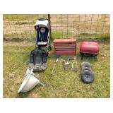 group: tool chest, grill,isnk,banders,grinder,saws