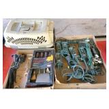 extension cords, grill set, small pet taxi