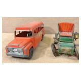 Orange metal Hubley Bus, Vintage metal car w gears