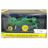 JD L Tractor w27' Lister Planter Diecast metal t JD L Tractor w27' Lister Planter Diecast metal t
