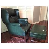 green leather  wingback chair & ottaman