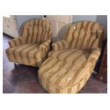2 cloth covered chairs & 1 ottaman
