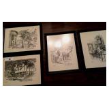 4  pencil sketches signed by Bud Donahue 1976