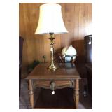 globe, side table, lamp