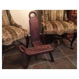 antique birthing chair & 2 Queen Ann chairs