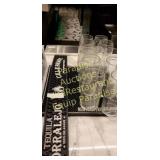 bar mats and 10 glasses