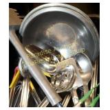 BIN OF UTENSILS  mallet bowls, spoons