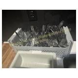 Silverwae in basket w culinary gray bin & Rack