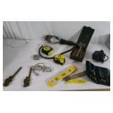 Tapes. Levels and Pipe Wrenches